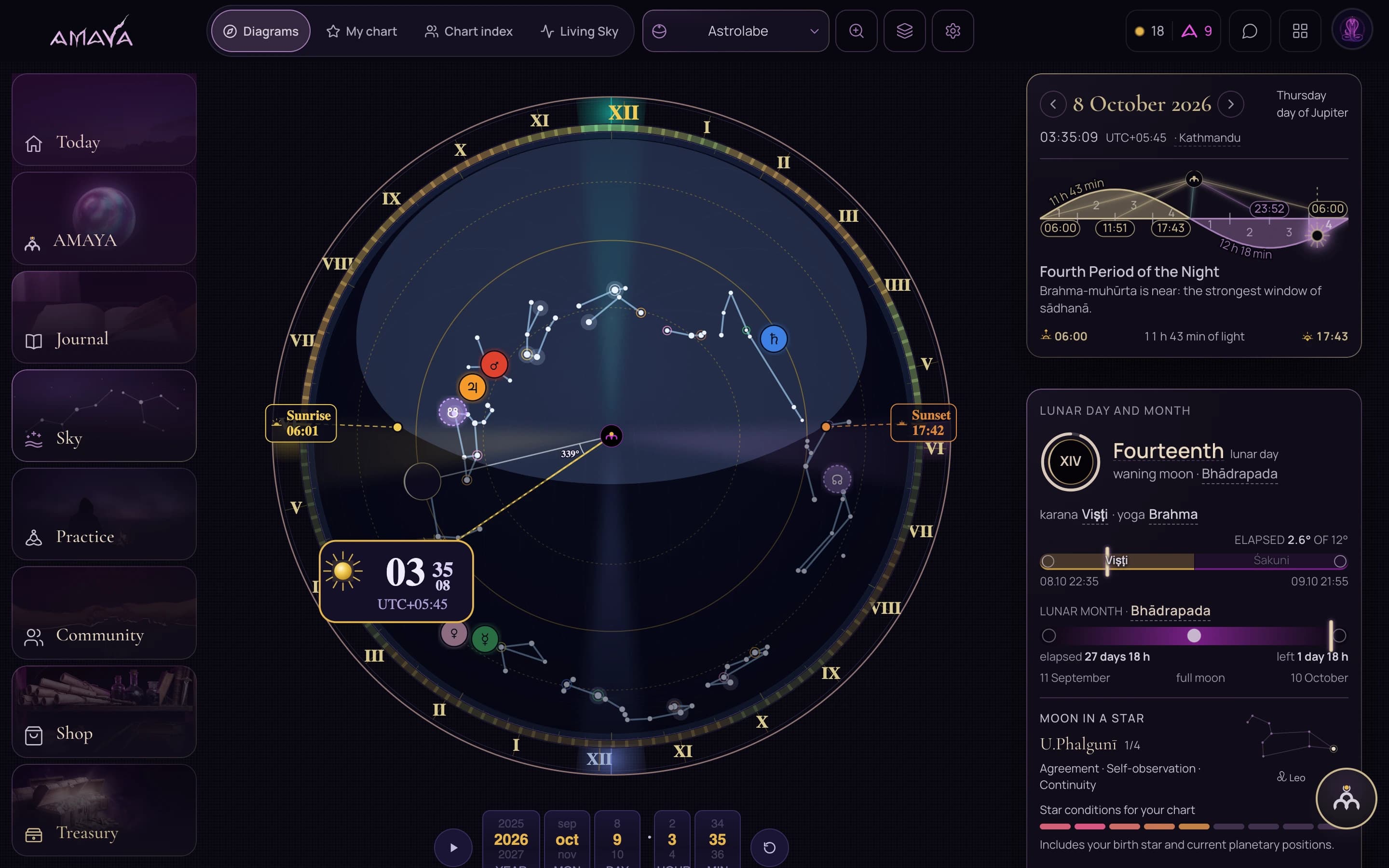 The actual AMAYA Sky screen on a computer, captured on 8 October 2026.